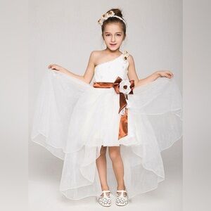 Eyas One Shoulder High-Low Organza Lace Flower Girl Dress